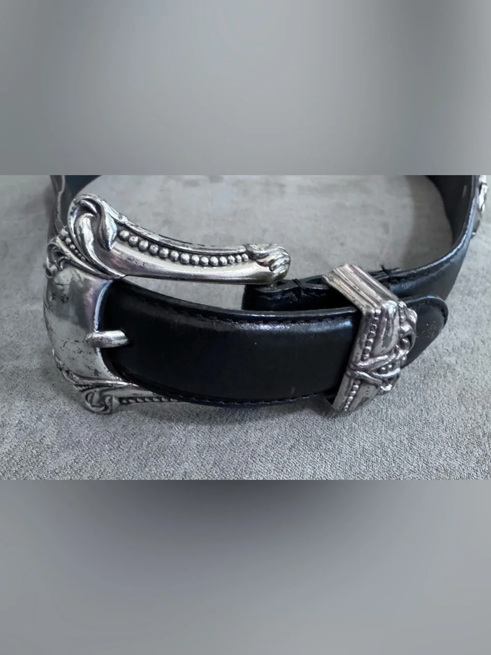 Fossil Black Leather Belt with Silver Hardware